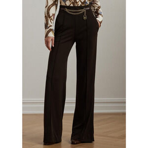 Lauren Ralph Lauren Women Chain-Trim Pleated Jersey Wide Leg Pants Brown Size 8